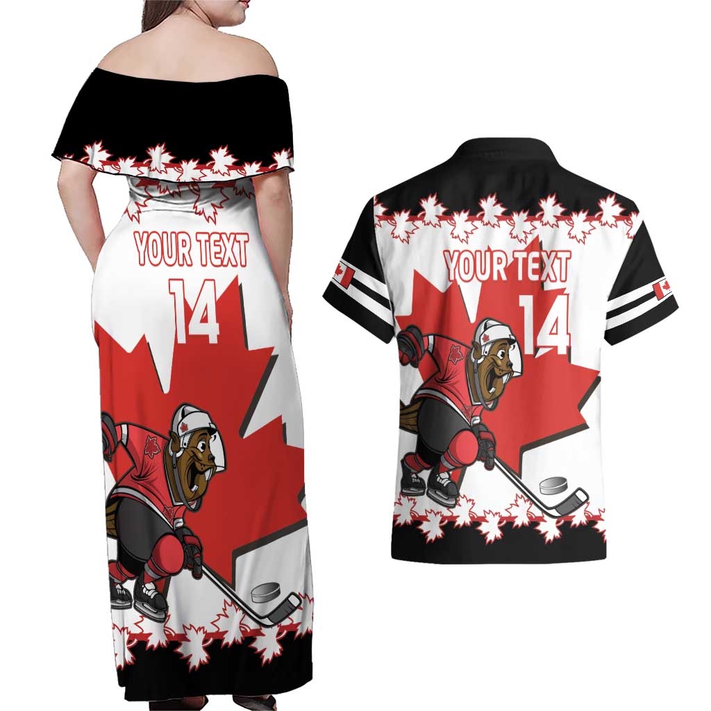 Custom Canada Ice Hockey Couples Matching Off Shoulder Maxi Dress and Hawaiian Shirt 2025 Go Champions Funny Beaver Mascot