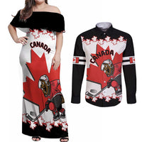 Custom Canada Ice Hockey Couples Matching Off Shoulder Maxi Dress and Long Sleeve Button Shirt 2025 Go Champions Funny Beaver Mascot