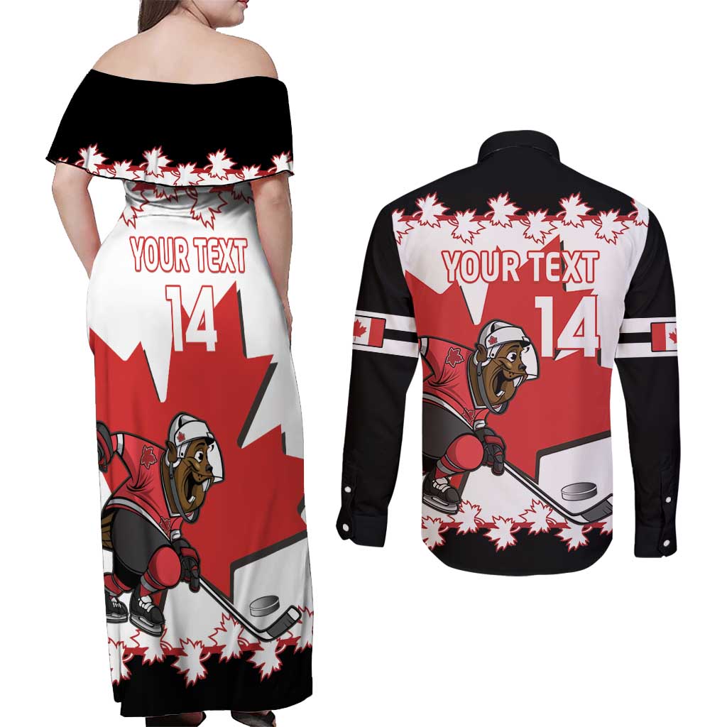 Custom Canada Ice Hockey Couples Matching Off Shoulder Maxi Dress and Long Sleeve Button Shirt 2025 Go Champions Funny Beaver Mascot