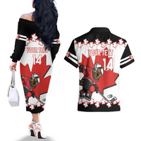 Custom Canada Ice Hockey Couples Matching Off The Shoulder Long Sleeve Dress and Hawaiian Shirt 2025 Go Champions Funny Beaver Mascot
