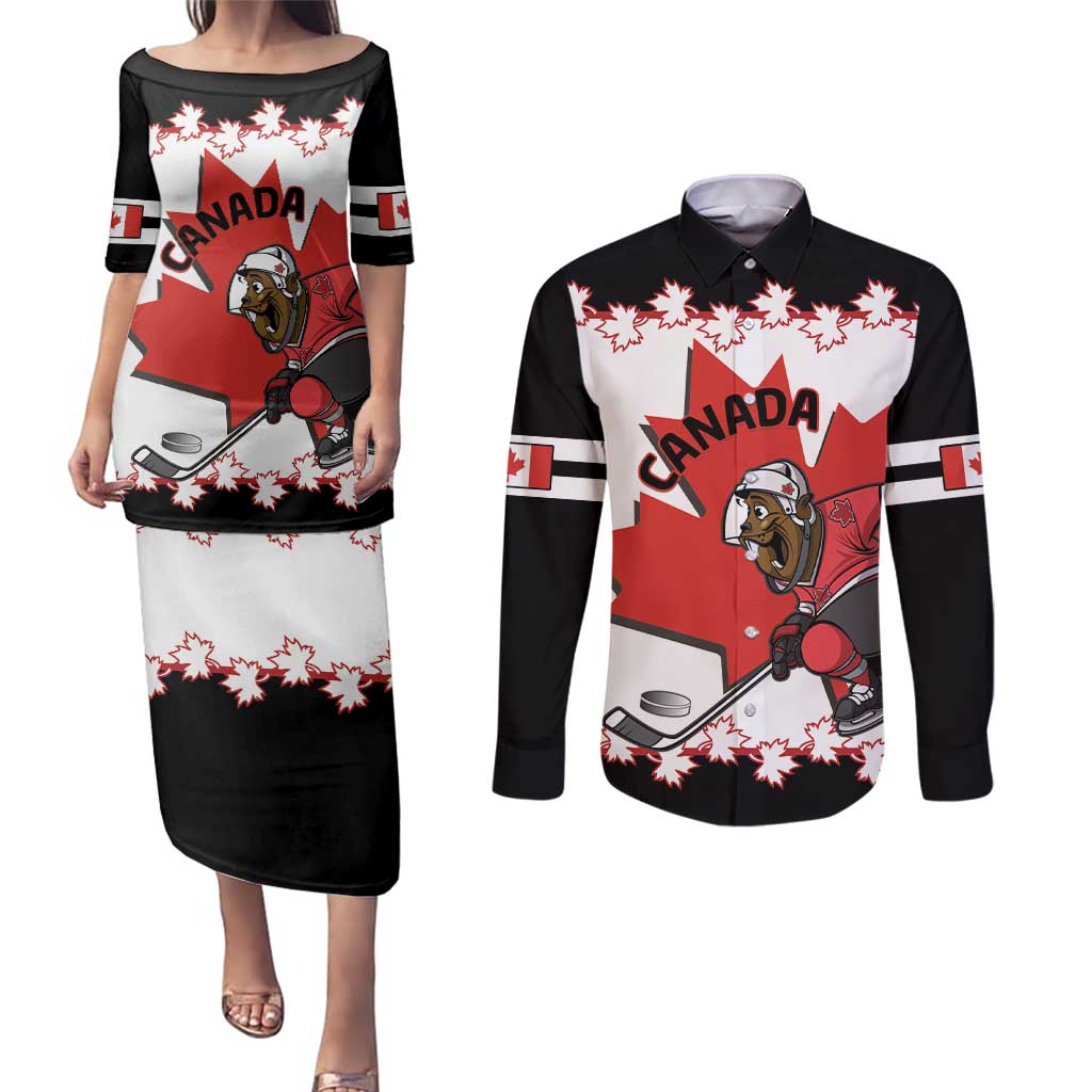 Custom Canada Ice Hockey Couples Matching Puletasi and Long Sleeve Button Shirt 2025 Go Champions Funny Beaver Mascot