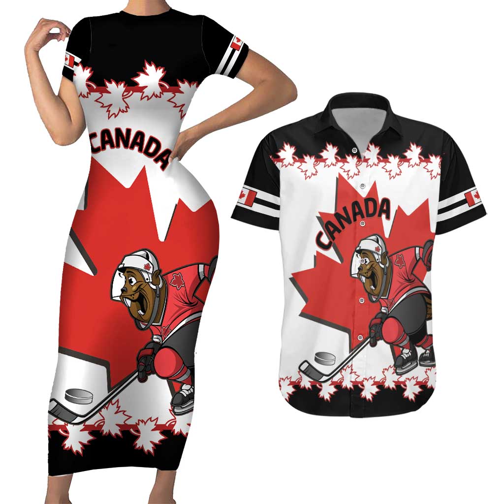 Custom Canada Ice Hockey Couples Matching Short Sleeve Bodycon Dress and Hawaiian Shirt 2025 Go Champions Funny Beaver Mascot