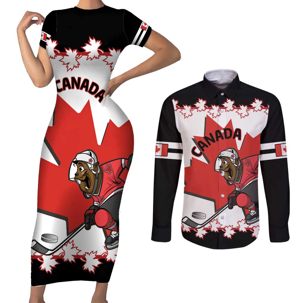 Custom Canada Ice Hockey Couples Matching Short Sleeve Bodycon Dress and Long Sleeve Button Shirt 2025 Go Champions Funny Beaver Mascot