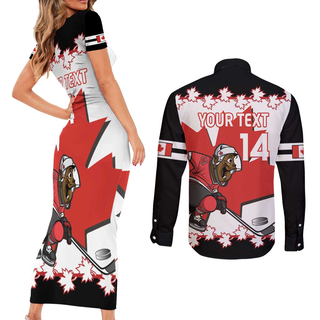 Custom Canada Ice Hockey Couples Matching Short Sleeve Bodycon Dress and Long Sleeve Button Shirt 2025 Go Champions Funny Beaver Mascot