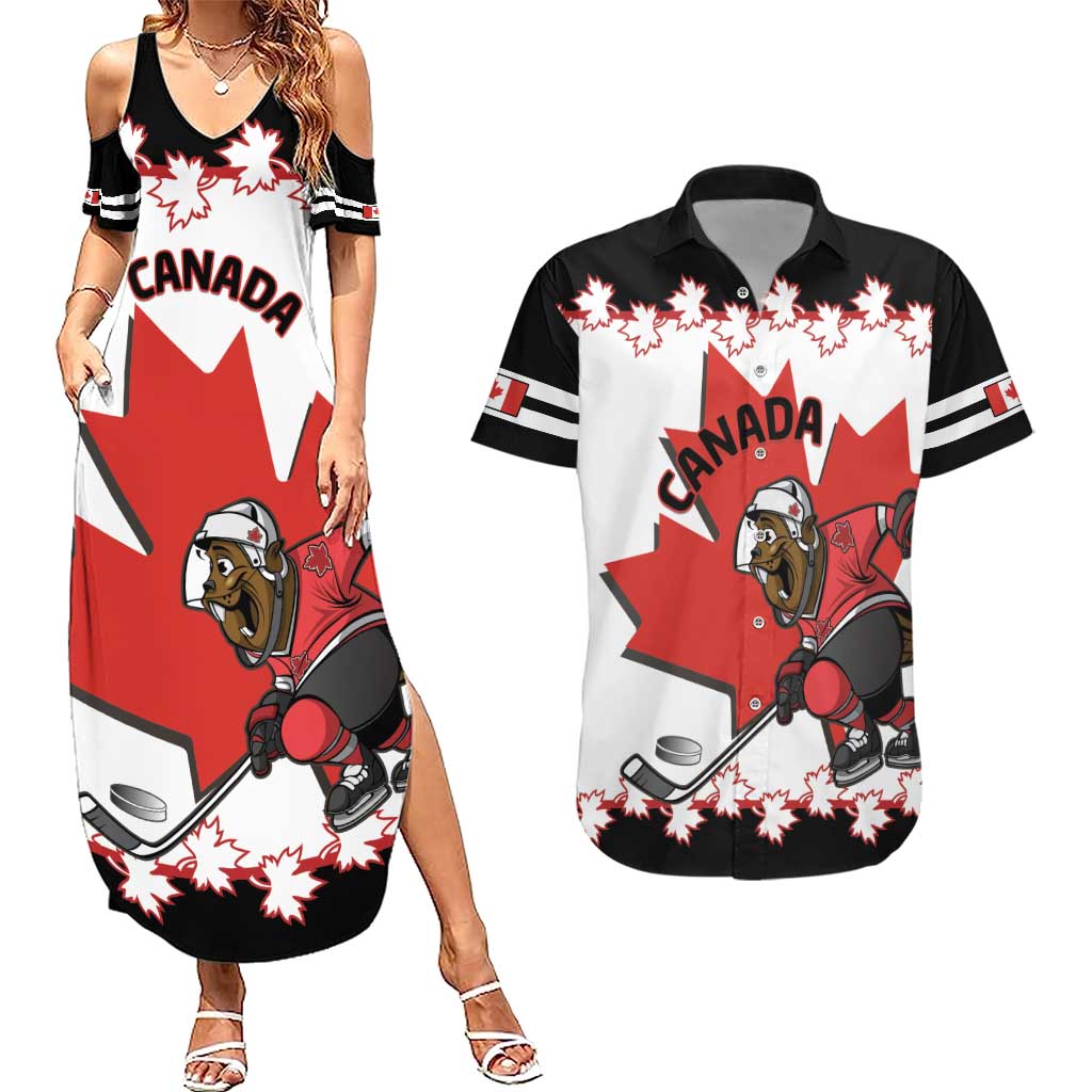 Custom Canada Ice Hockey Couples Matching Summer Maxi Dress and Hawaiian Shirt 2025 Go Champions Funny Beaver Mascot