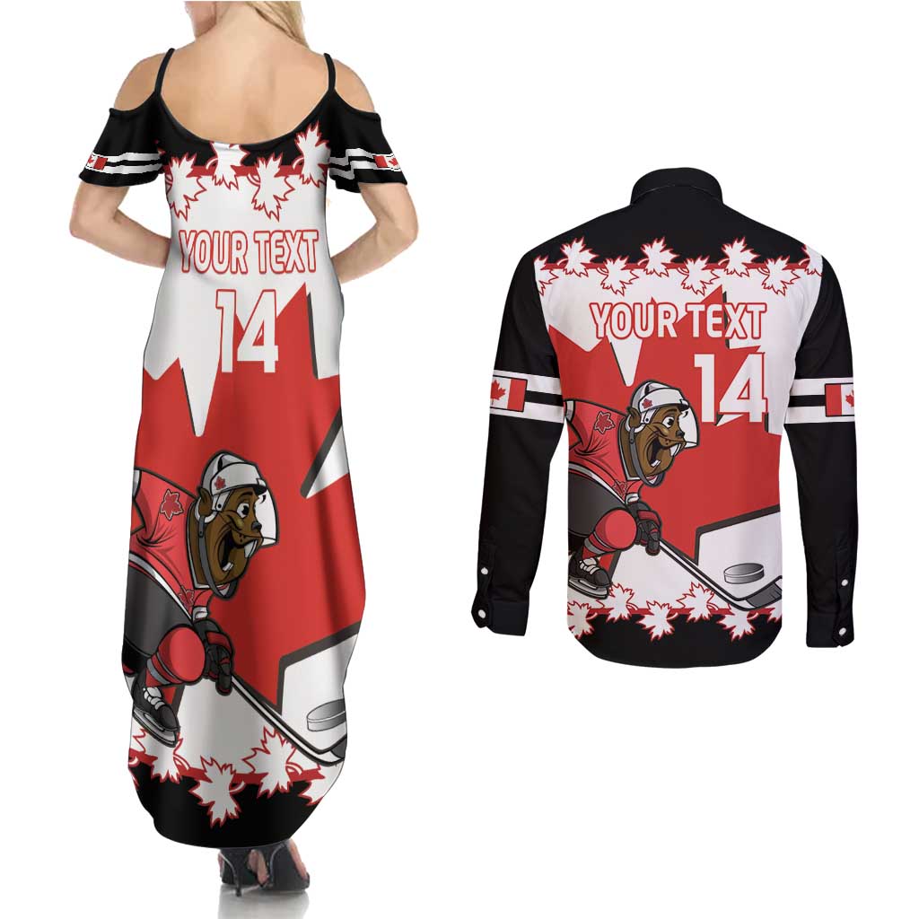 Custom Canada Ice Hockey Couples Matching Summer Maxi Dress and Long Sleeve Button Shirt 2025 Go Champions Funny Beaver Mascot