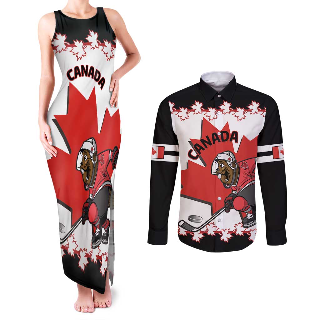 Custom Canada Ice Hockey Couples Matching Tank Maxi Dress and Long Sleeve Button Shirt 2025 Go Champions Funny Beaver Mascot