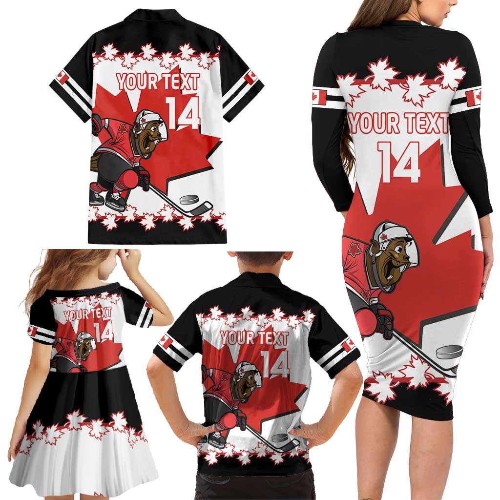 Custom Canada Ice Hockey Family Matching Long Sleeve Bodycon Dress and Hawaiian Shirt 2025 Go Champions Funny Beaver Mascot