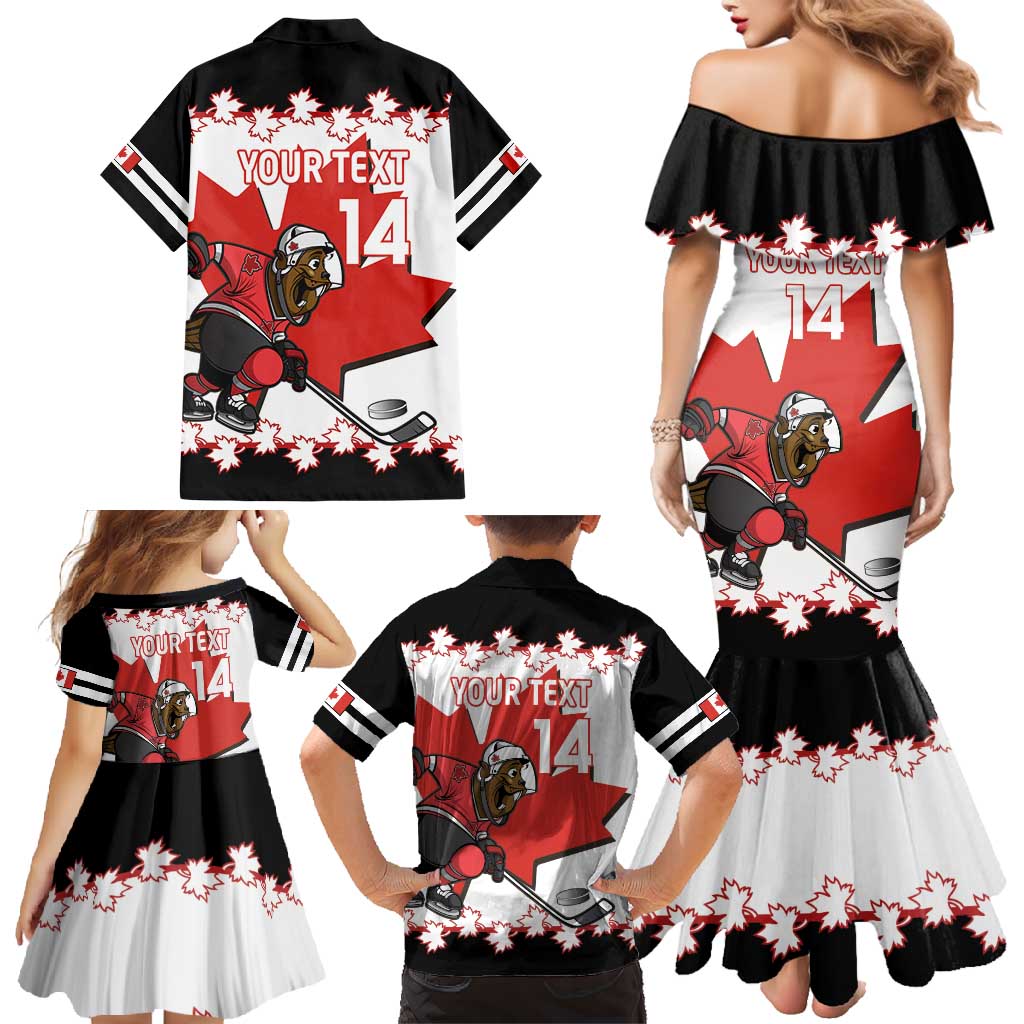 Custom Canada Ice Hockey Family Matching Mermaid Dress and Hawaiian Shirt 2025 Go Champions Funny Beaver Mascot