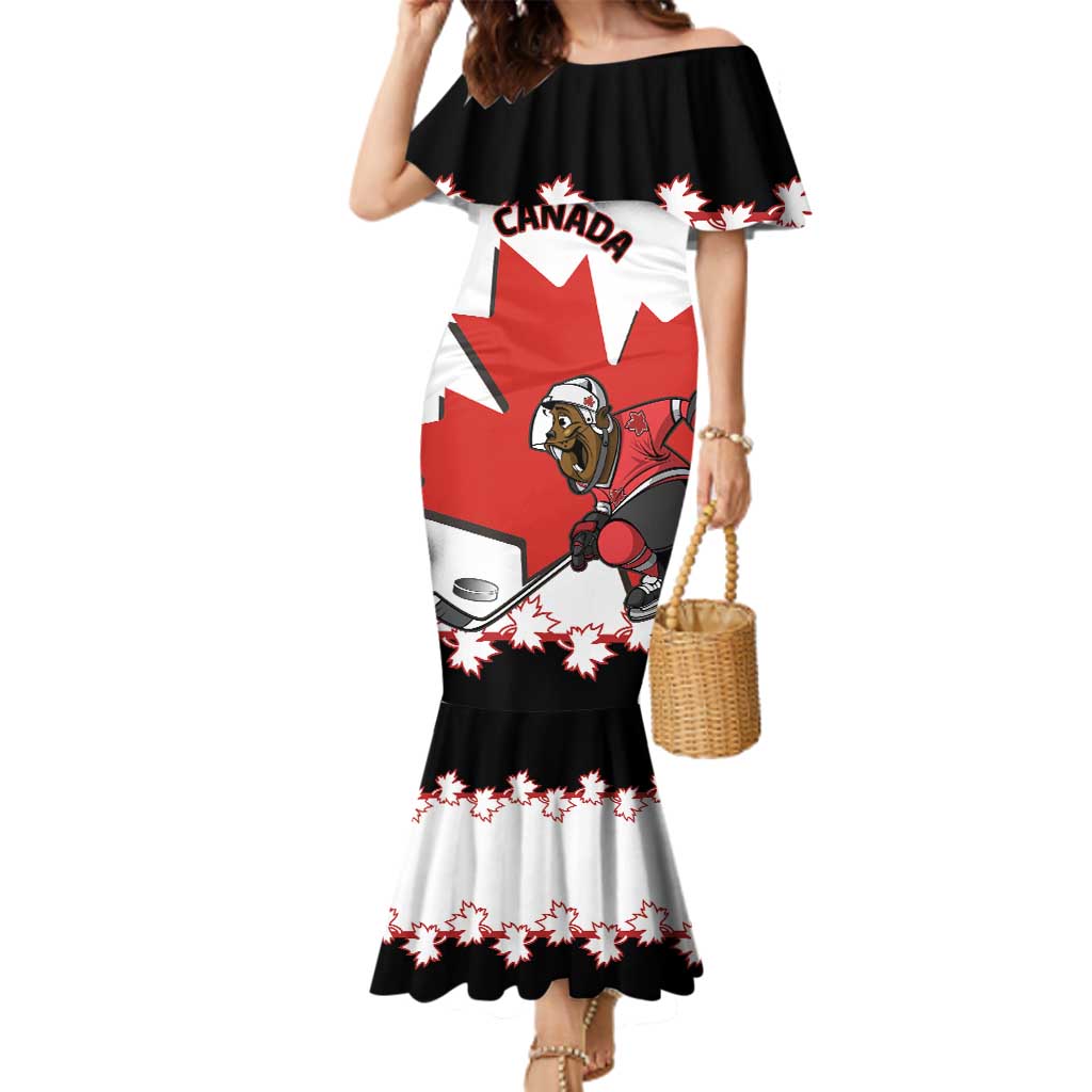 Custom Canada Ice Hockey Family Matching Mermaid Dress and Hawaiian Shirt 2025 Go Champions Funny Beaver Mascot