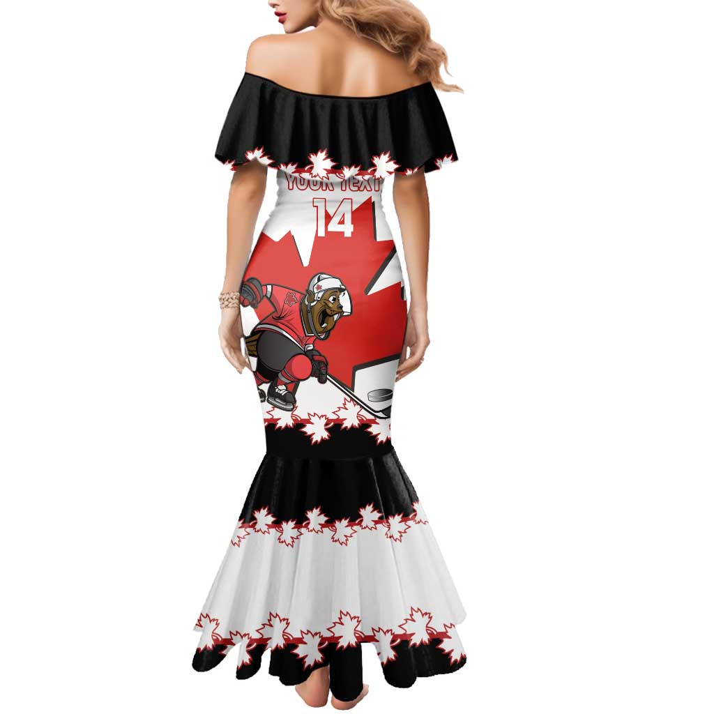 Custom Canada Ice Hockey Family Matching Mermaid Dress and Hawaiian Shirt 2025 Go Champions Funny Beaver Mascot