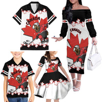 Custom Canada Ice Hockey Family Matching Off The Shoulder Long Sleeve Dress and Hawaiian Shirt 2025 Go Champions Funny Beaver Mascot