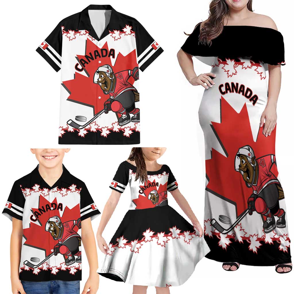 Custom Canada Ice Hockey Family Matching Off Shoulder Maxi Dress and Hawaiian Shirt 2025 Go Champions Funny Beaver Mascot