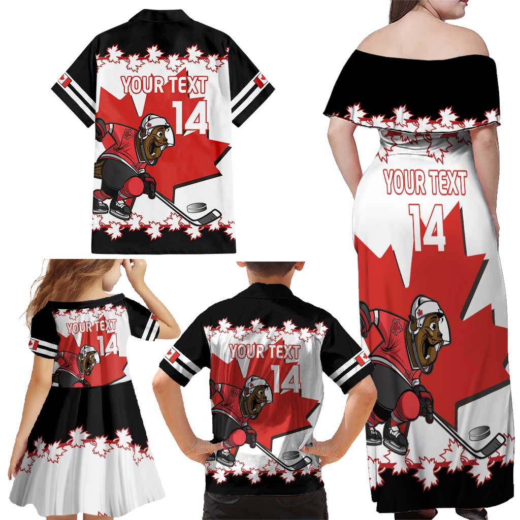 Custom Canada Ice Hockey Family Matching Off Shoulder Maxi Dress and Hawaiian Shirt 2025 Go Champions Funny Beaver Mascot