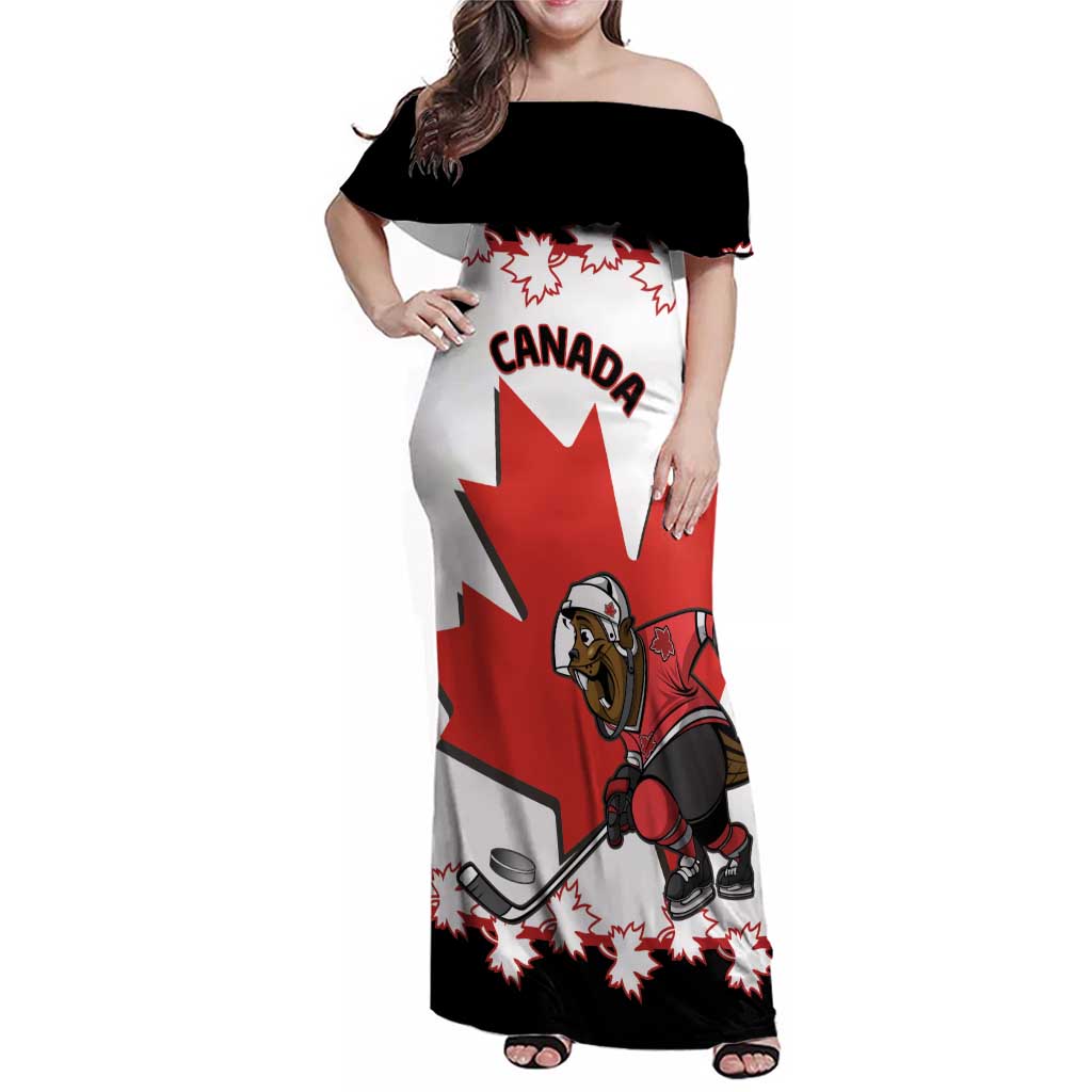 Custom Canada Ice Hockey Family Matching Off Shoulder Maxi Dress and Hawaiian Shirt 2025 Go Champions Funny Beaver Mascot