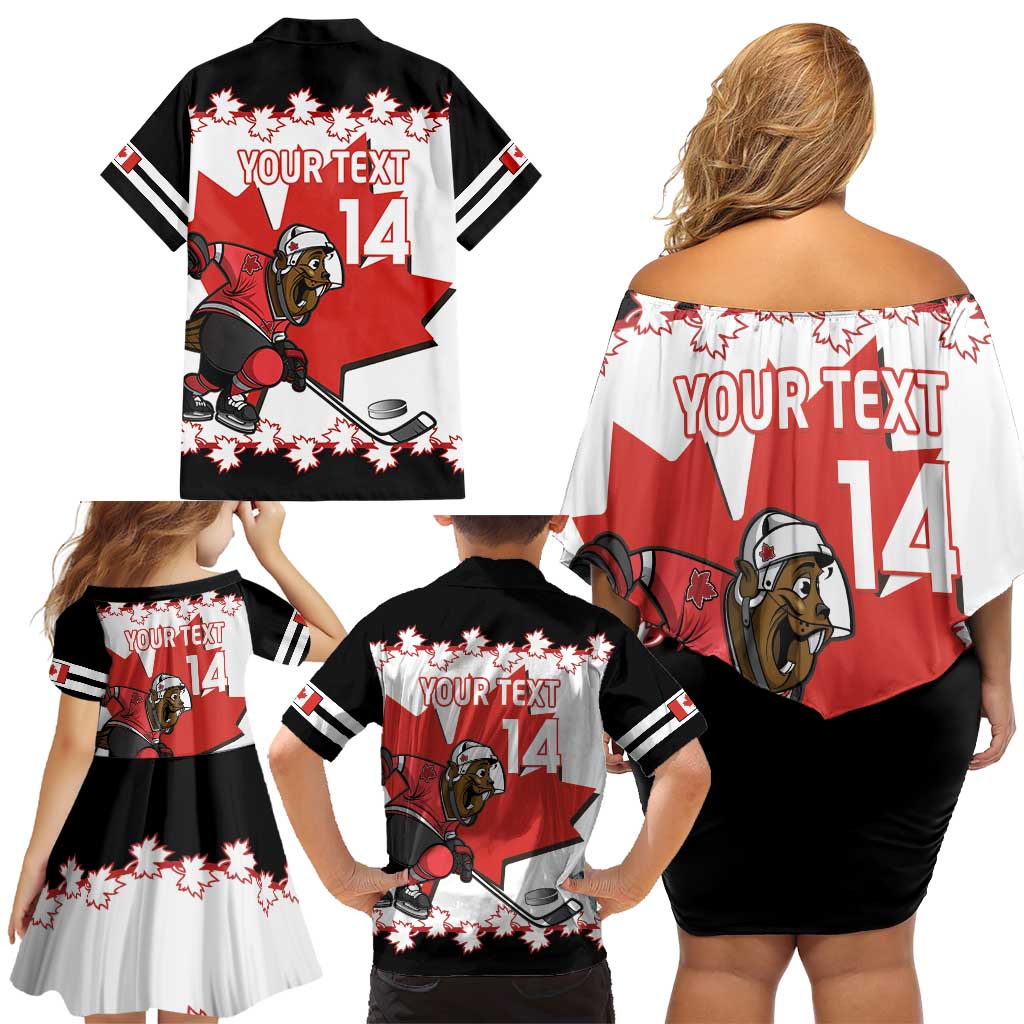 Custom Canada Ice Hockey Family Matching Off Shoulder Short Dress and Hawaiian Shirt 2025 Go Champions Funny Beaver Mascot