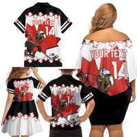 Custom Canada Ice Hockey Family Matching Off Shoulder Short Dress and Hawaiian Shirt 2025 Go Champions Funny Beaver Mascot
