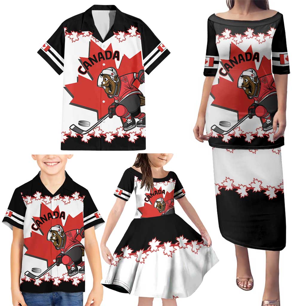 Custom Canada Ice Hockey Family Matching Puletasi and Hawaiian Shirt 2025 Go Champions Funny Beaver Mascot