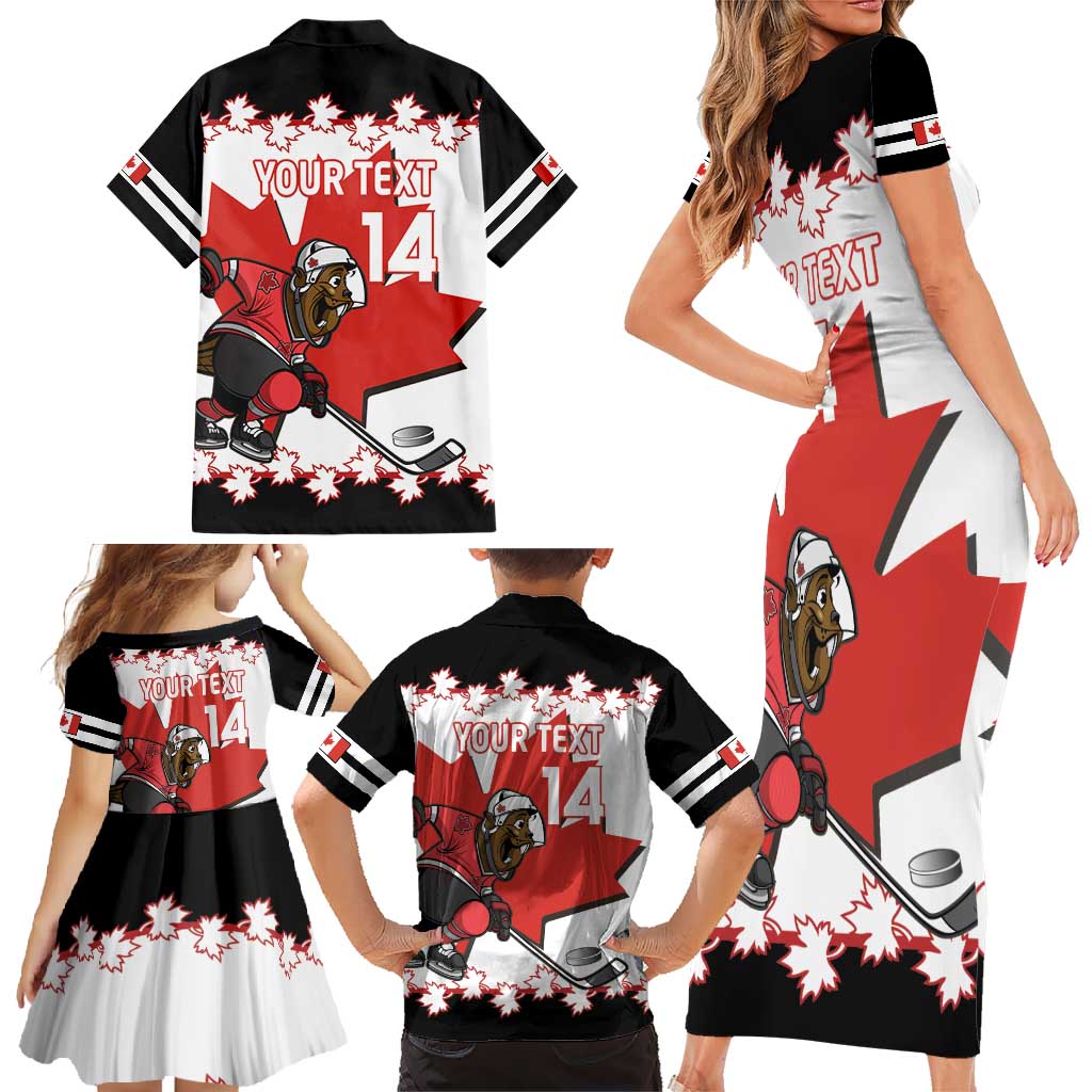 Custom Canada Ice Hockey Family Matching Short Sleeve Bodycon Dress and Hawaiian Shirt 2025 Go Champions Funny Beaver Mascot