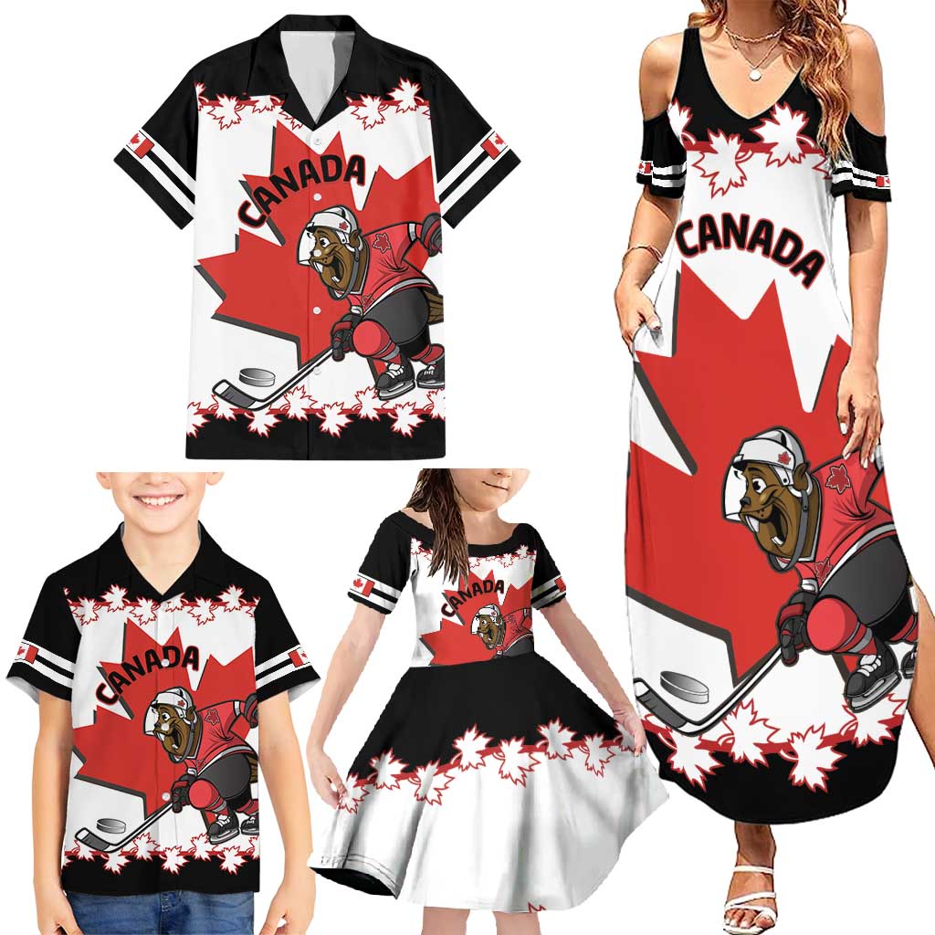 Custom Canada Ice Hockey Family Matching Summer Maxi Dress and Hawaiian Shirt 2025 Go Champions Funny Beaver Mascot