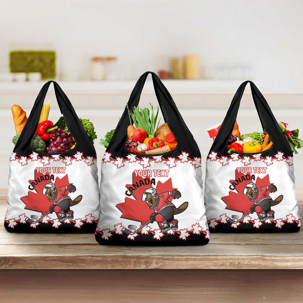 Custom Canada Ice Hockey Grocery Bag 2025 Go Champions Funny Beaver Mascot