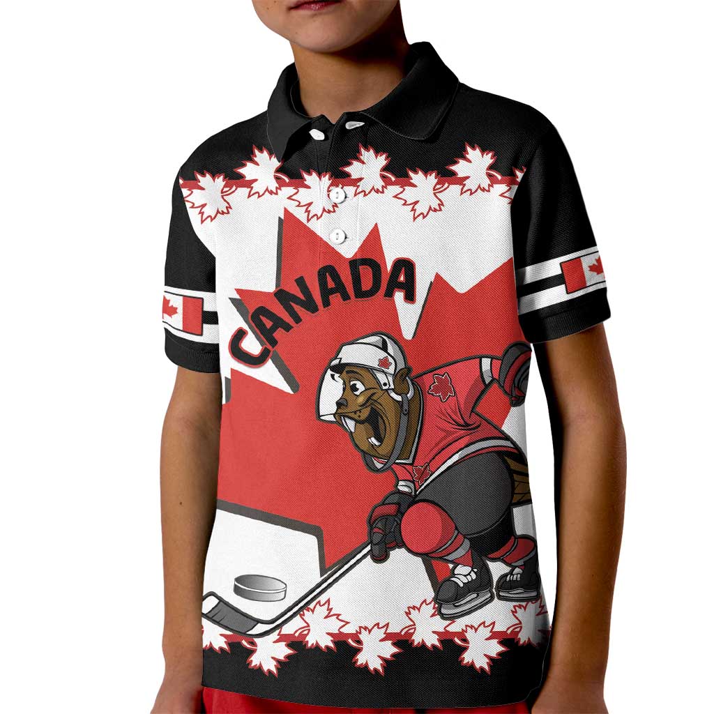 Custom Canada Ice Hockey Kid Polo Shirt 2025 Go Champions Funny Beaver Mascot