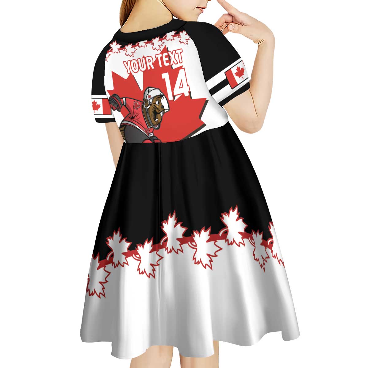 Custom Canada Ice Hockey Kid Short Sleeve Dress 2025 Go Champions Funny Beaver Mascot
