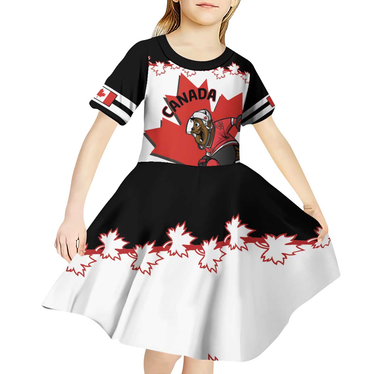 Custom Canada Ice Hockey Kid Short Sleeve Dress 2025 Go Champions Funny Beaver Mascot