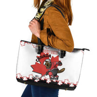Custom Canada Ice Hockey Leather Tote Bag 2025 Go Champions Funny Beaver Mascot