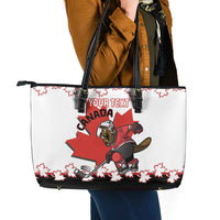 Custom Canada Ice Hockey Leather Tote Bag 2025 Go Champions Funny Beaver Mascot