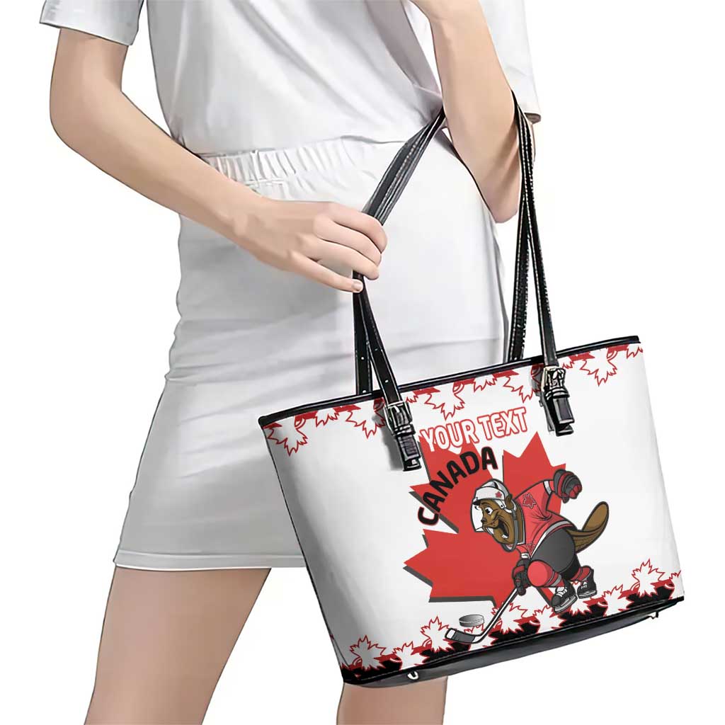 Custom Canada Ice Hockey Leather Tote Bag 2025 Go Champions Funny Beaver Mascot