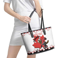 Custom Canada Ice Hockey Leather Tote Bag 2025 Go Champions Funny Beaver Mascot