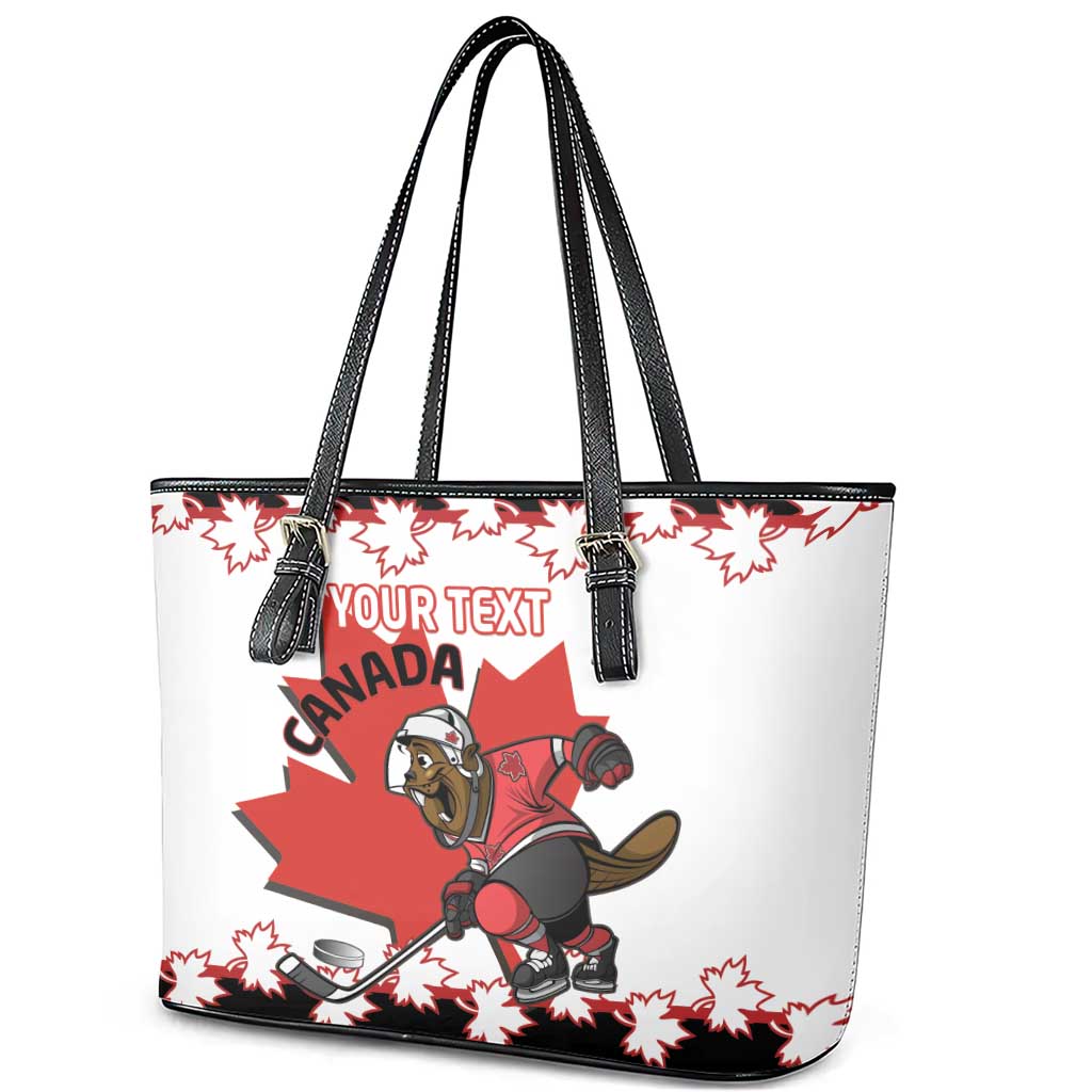 Custom Canada Ice Hockey Leather Tote Bag 2025 Go Champions Funny Beaver Mascot