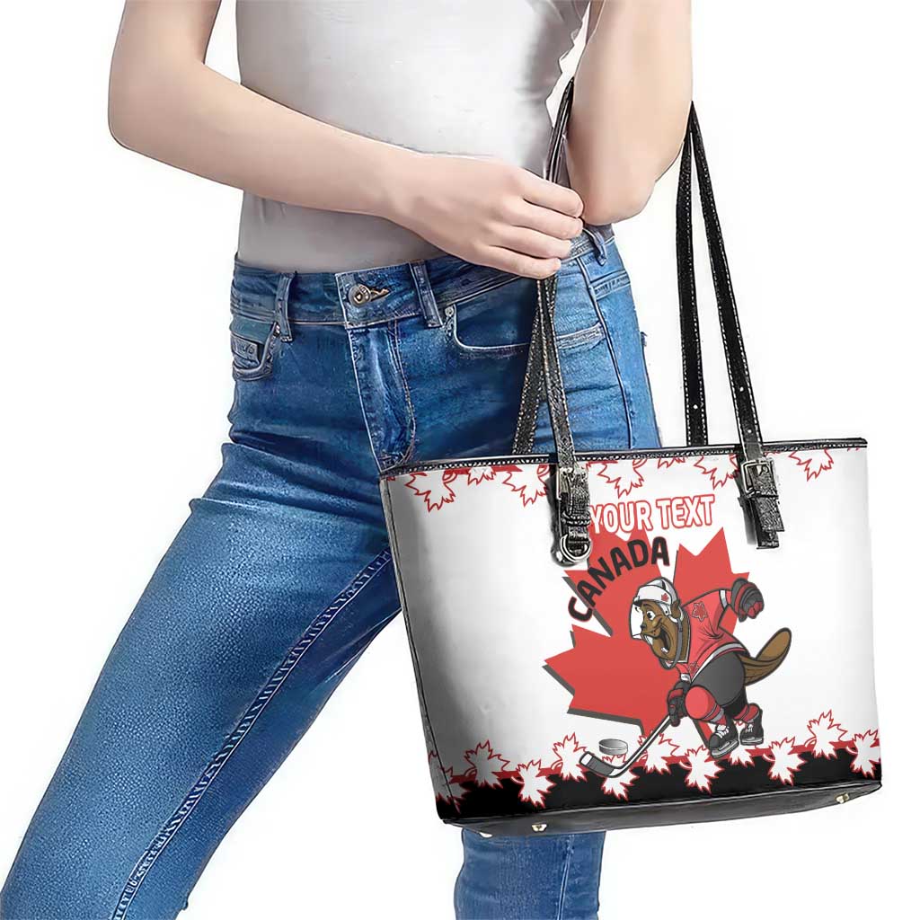 Custom Canada Ice Hockey Leather Tote Bag 2025 Go Champions Funny Beaver Mascot
