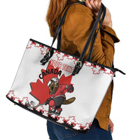Custom Canada Ice Hockey Leather Tote Bag 2025 Go Champions Funny Beaver Mascot