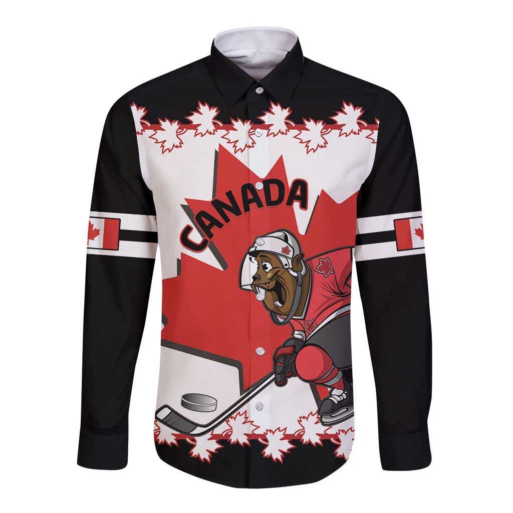 Custom Canada Ice Hockey Long Sleeve Button Shirt 2025 Go Champions Funny Beaver Mascot