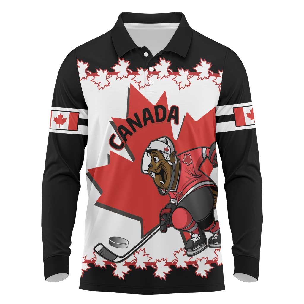 Custom Canada Ice Hockey Long Sleeve Polo Shirt 2025 Go Champions Funny Beaver Mascot