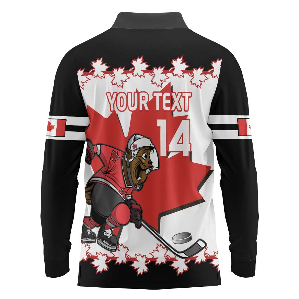 Custom Canada Ice Hockey Long Sleeve Polo Shirt 2025 Go Champions Funny Beaver Mascot