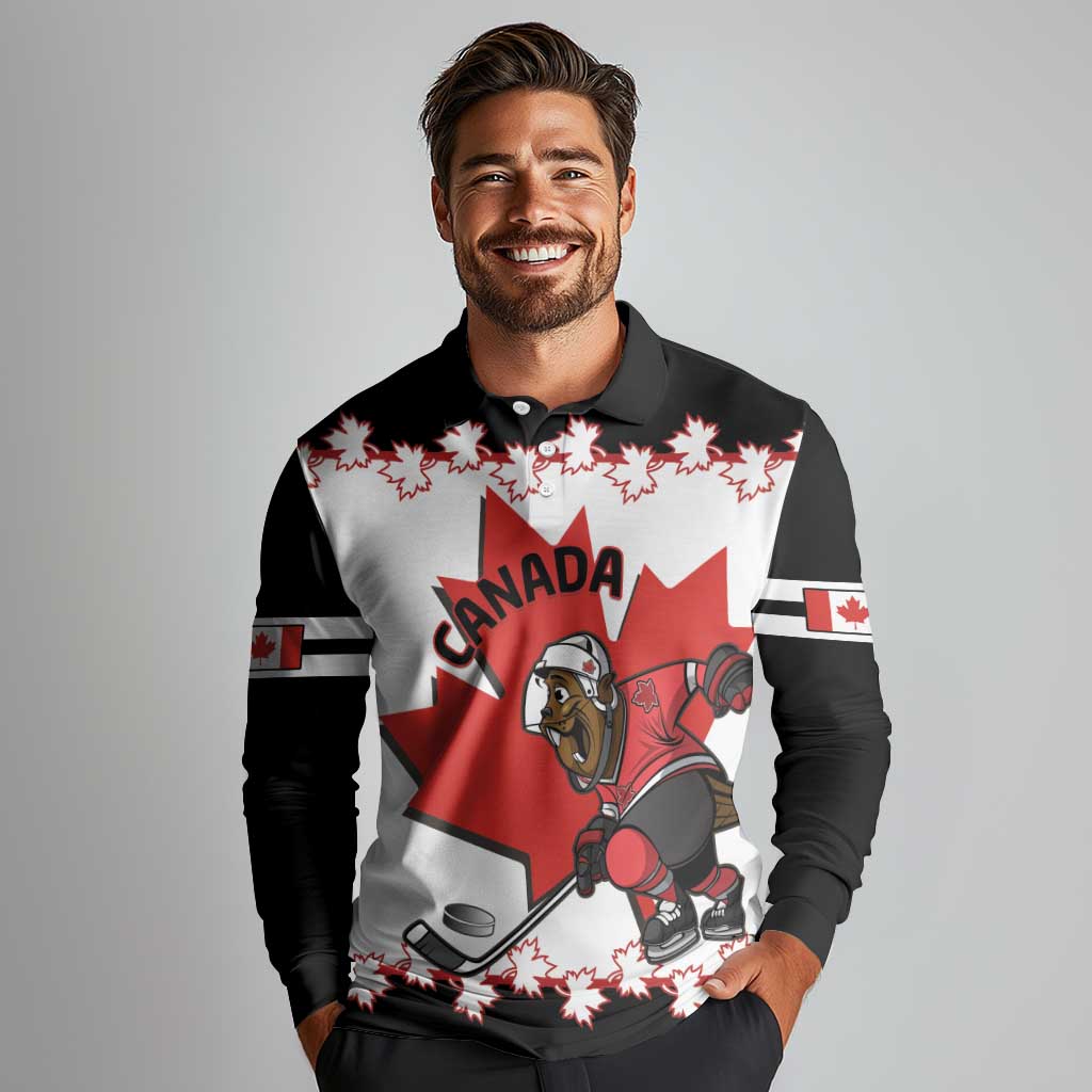Custom Canada Ice Hockey Long Sleeve Polo Shirt 2025 Go Champions Funny Beaver Mascot
