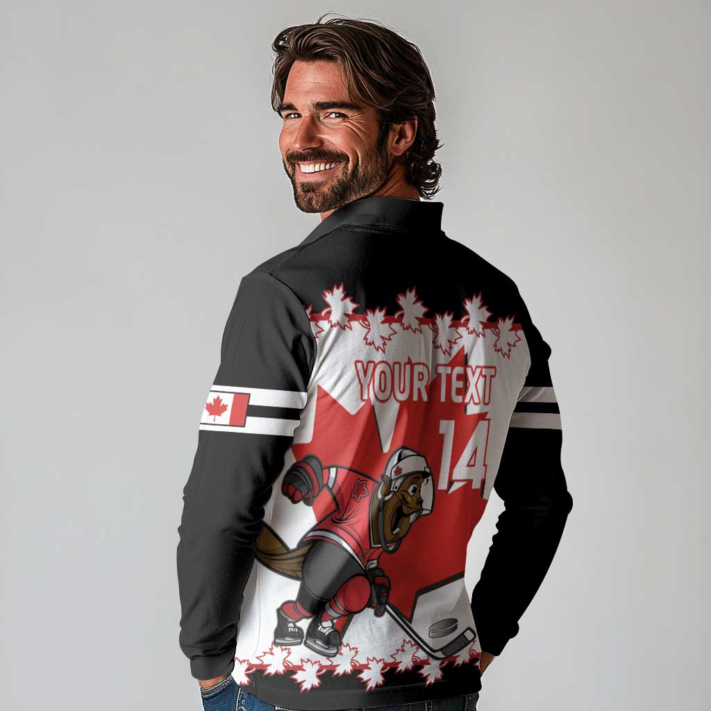 Custom Canada Ice Hockey Long Sleeve Polo Shirt 2025 Go Champions Funny Beaver Mascot