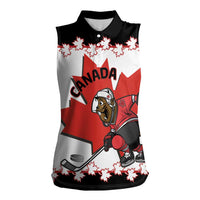 Custom Canada Ice Hockey Women Sleeveless Polo Shirt 2025 Go Champions Funny Beaver Mascot