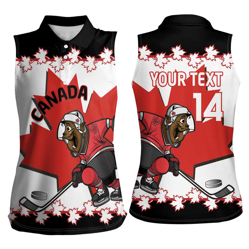 Custom Canada Ice Hockey Women Sleeveless Polo Shirt 2025 Go Champions Funny Beaver Mascot