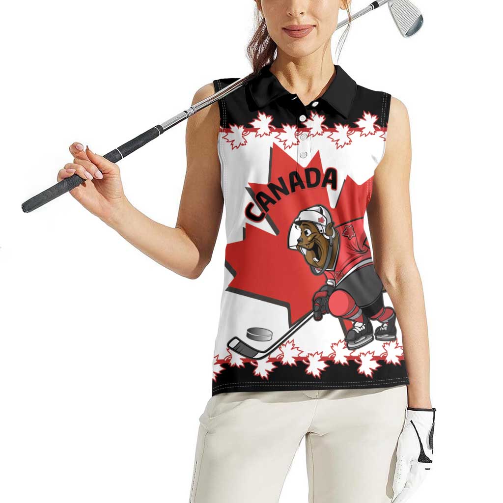 Custom Canada Ice Hockey Women Sleeveless Polo Shirt 2025 Go Champions Funny Beaver Mascot