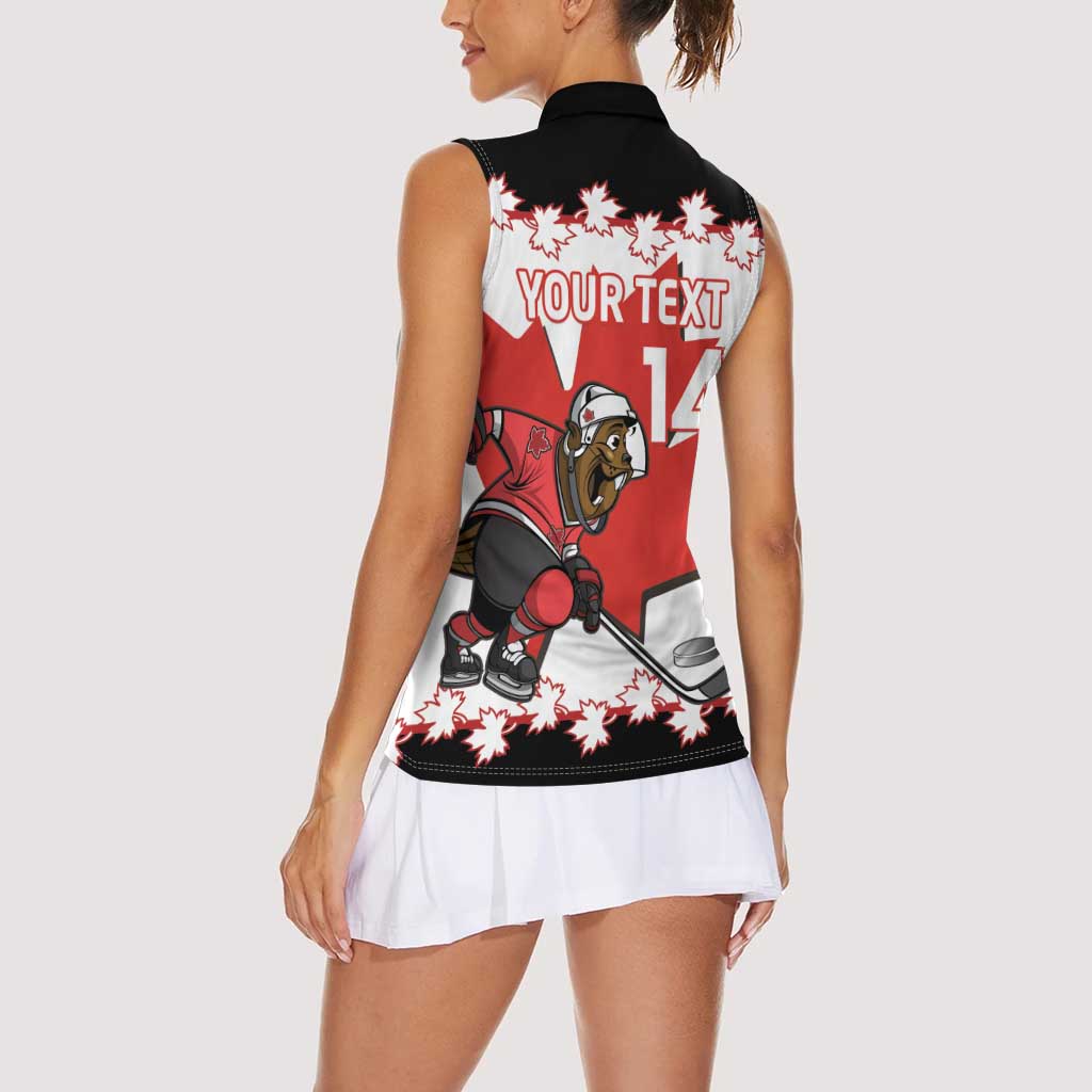Custom Canada Ice Hockey Women Sleeveless Polo Shirt 2025 Go Champions Funny Beaver Mascot