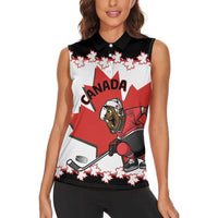 Custom Canada Ice Hockey Women Sleeveless Polo Shirt 2025 Go Champions Funny Beaver Mascot