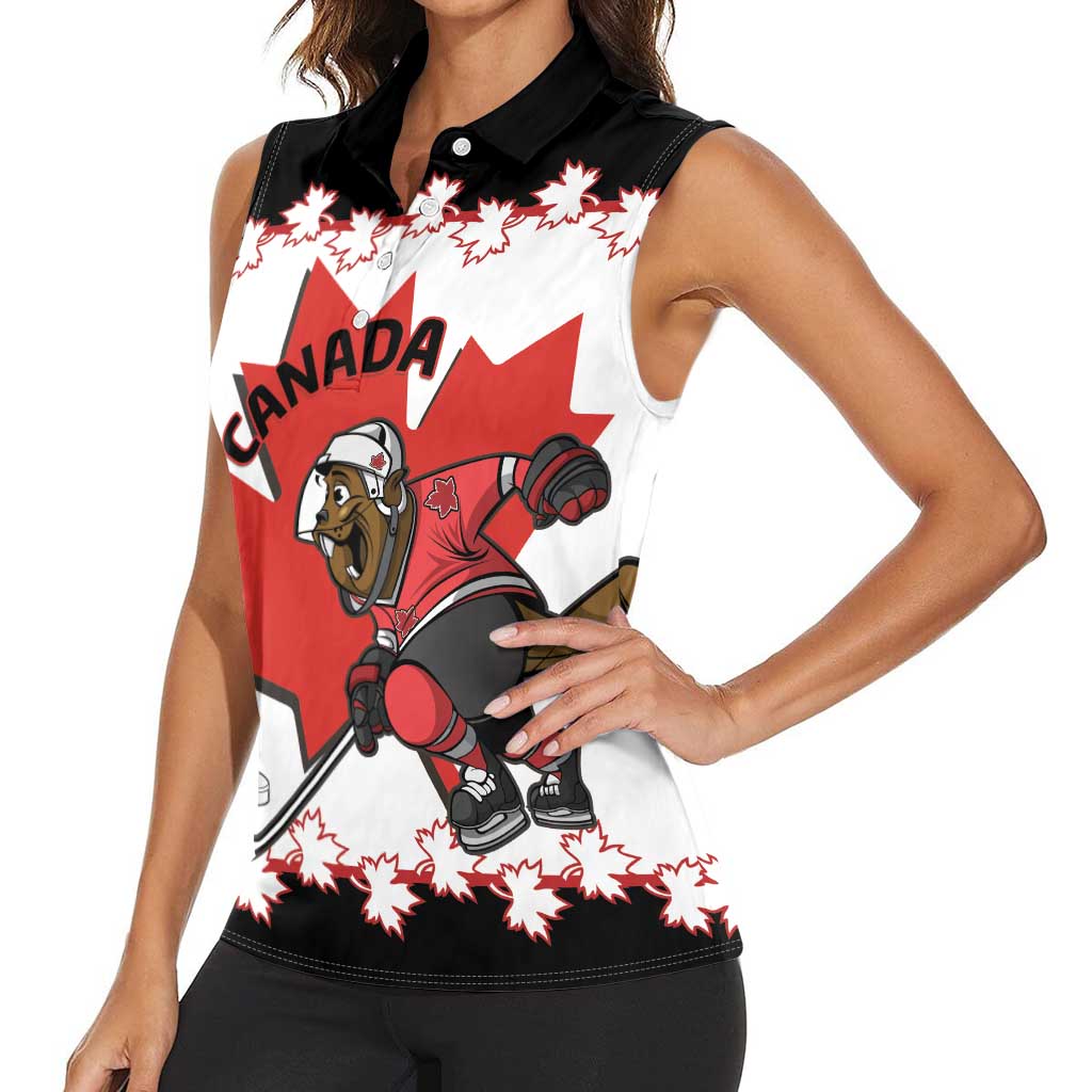 Custom Canada Ice Hockey Women Sleeveless Polo Shirt 2025 Go Champions Funny Beaver Mascot