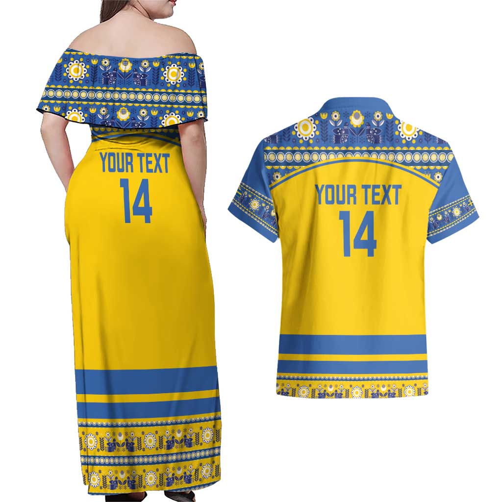 Custom Sweden Ice Hockey Couples Matching Off Shoulder Maxi Dress and Hawaiian Shirt 2025 Go Champions Tre Kronor