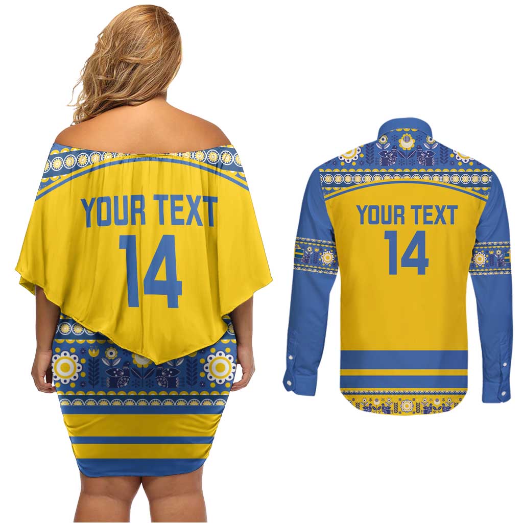 Custom Sweden Ice Hockey Couples Matching Off Shoulder Short Dress and Long Sleeve Button Shirt 2025 Go Champions Tre Kronor