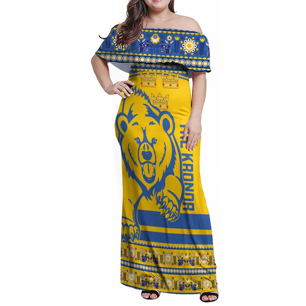 Custom Sweden Ice Hockey Family Matching Off Shoulder Maxi Dress and Hawaiian Shirt 2025 Go Champions Tre Kronor