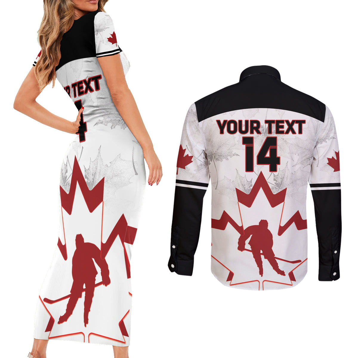 Custom Canada Hockey Couples Matching Short Sleeve Bodycon Dress and Long Sleeve Button Shirt 2024 Go Maple Leaf - Wonder Print Shop
